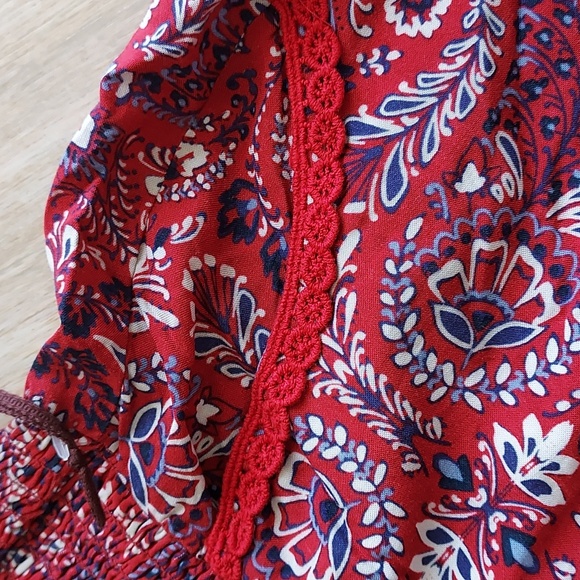 NWT Knox Rose Women's SZ L High Elastic Waist Red Paisley Shorts W/ Pockets - Picture 10 of 13